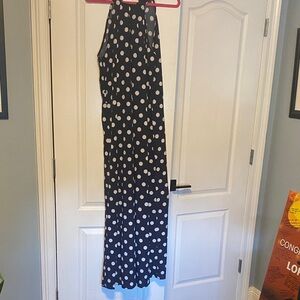 Elegant Blue and White Polka Dot Maxi Dress